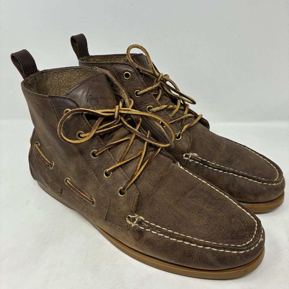 POLO Ralph Lauren 14557 Men's Barrott Brown Leather Boots Shoes Size 13 D